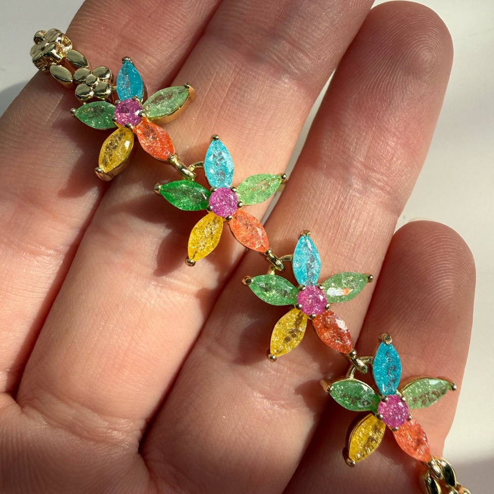 18k GP Yellow Gold Floral Multicolor Bracelet